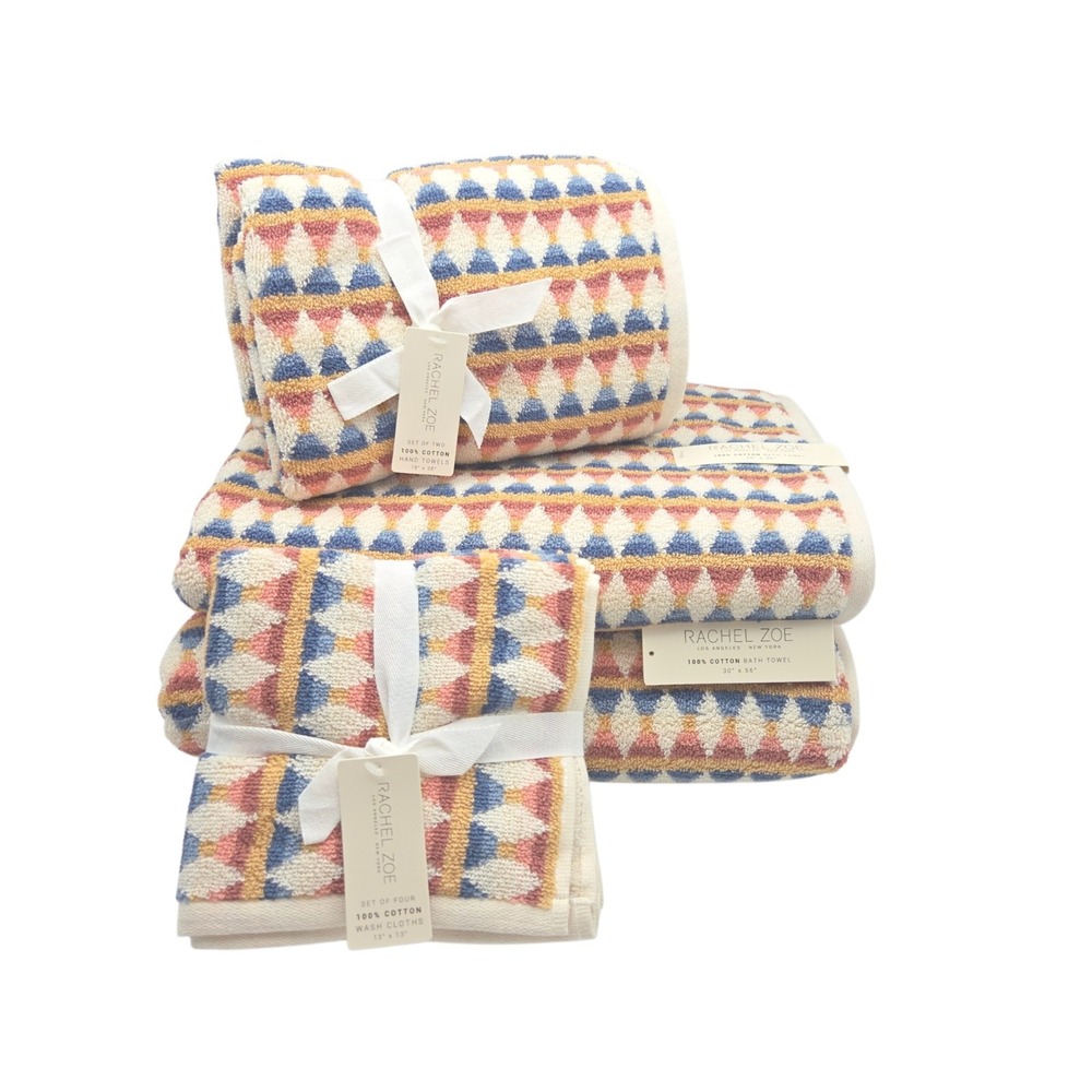 Rachel Zoe 8pc Fall Boho Bath Towel Set Cotton Geometric Autumnal Multicolor